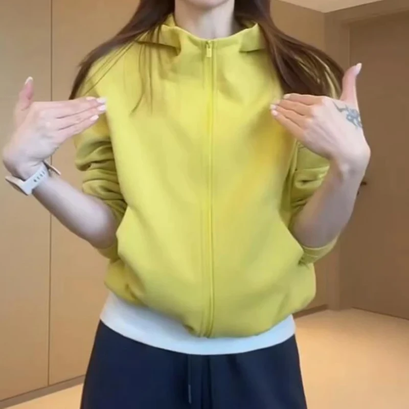 2025早秋新款时尚百搭连帽外套女美式休闲宽松显瘦拉链开衫上衣潮