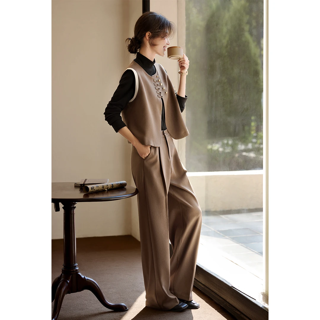 XWI/欣未知性通勤撞色马甲三件套25秋季时尚潮流百搭精品女装套装