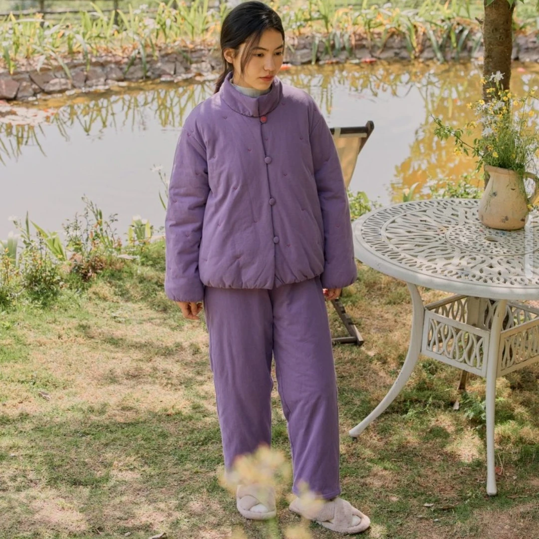 【蟲子姐姐专属】朵朵可可252-033女冬季立领加厚夹棉保暖睡衣套装
