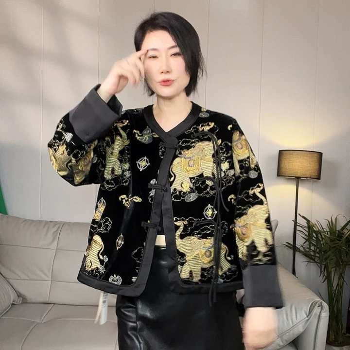 孤品金象刺绣真丝绒外套