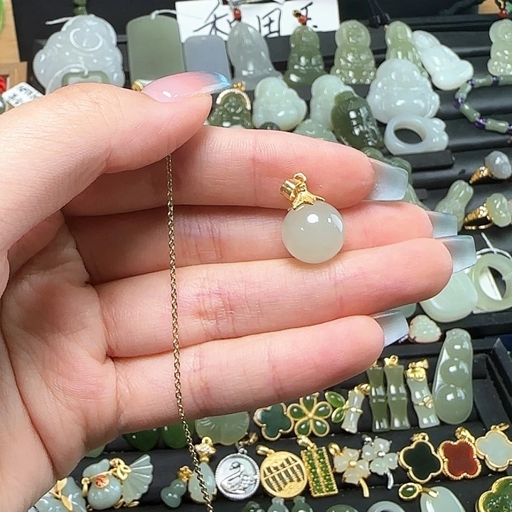 和田玉银S925镶嵌颈饰送链子送绳