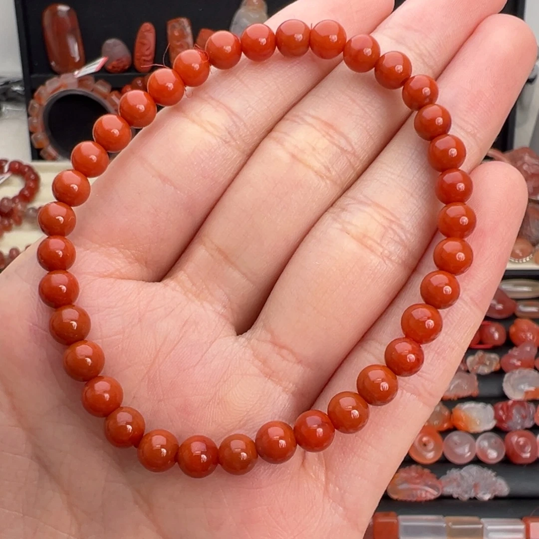 南红玛瑙未镶嵌颈饰满肉满色柿子红单圈卡5+