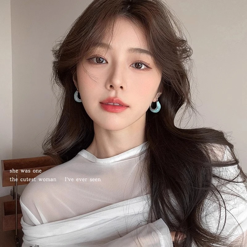 铜合金耳饰 夏日冰萃薄荷蓝晕染清透耳圈气质高级感百搭耳环耳饰