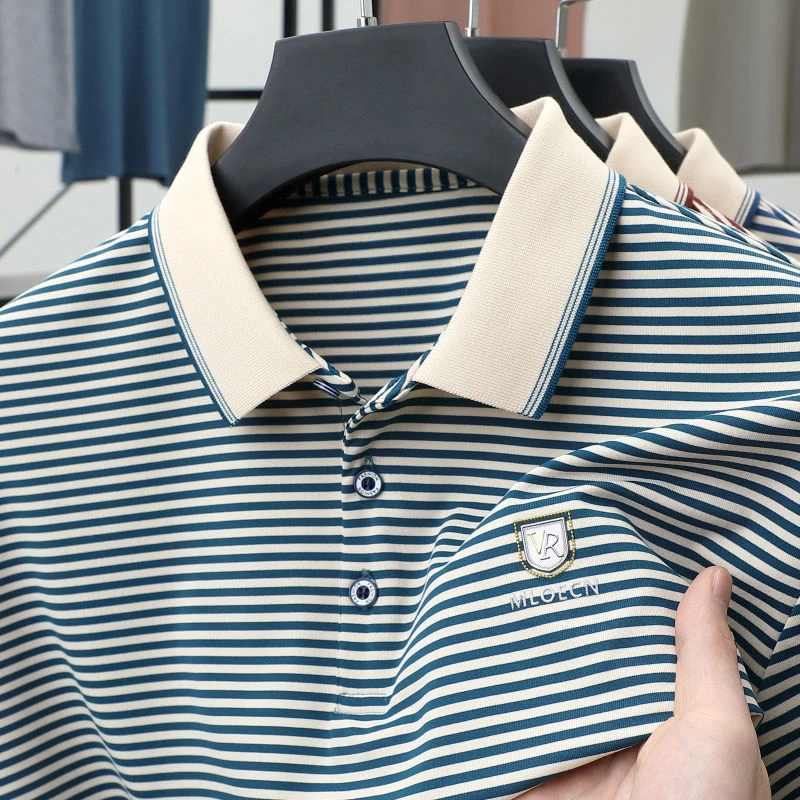 新款夏季男士纯棉短袖T恤条纹爆款翻领POLO衫polo衫男款