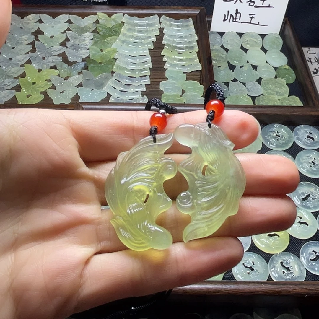 岫玉未镶嵌岫玉双鱼项链福利款