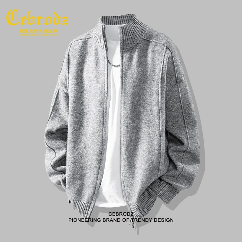 法国Cebrodz秋季毛衣开衫外套男士立领打底衫中年轻奢百搭针织衫