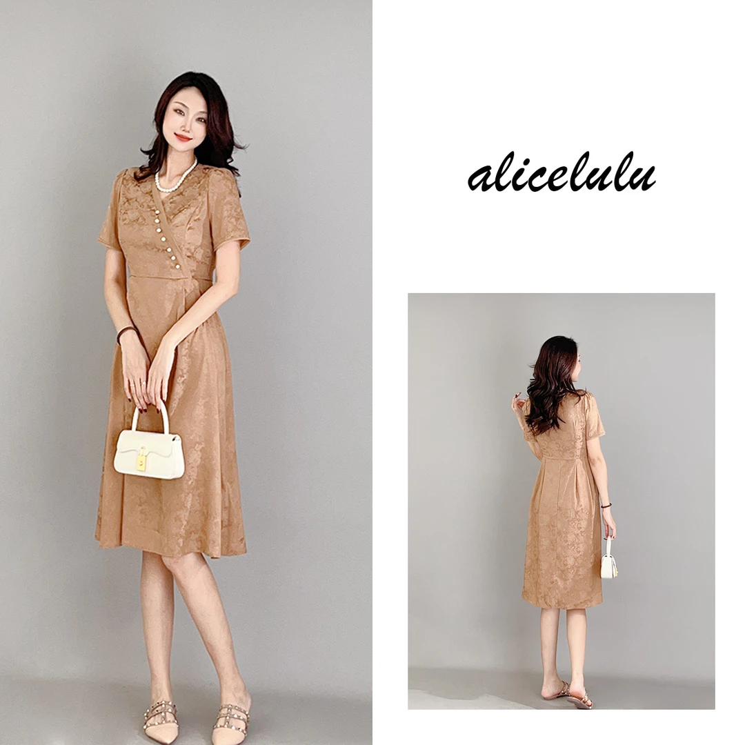 6ALICE“大户人家”连衣裙国风提花斜襟钉珠S1033830D