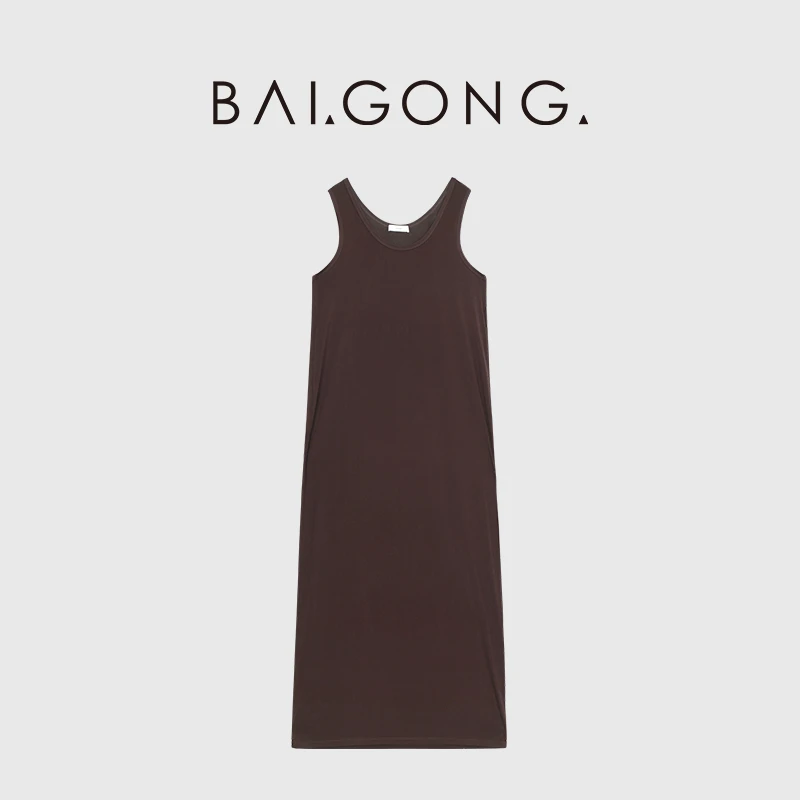 白弓BAIGONG/2025新款铜氨丝休闲弹力透气背心连衣裙53761X
