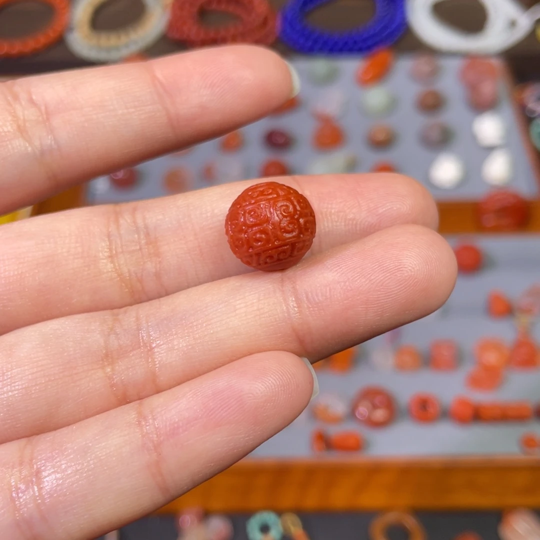 南红玛瑙未镶嵌回纹圆珠卡12.2