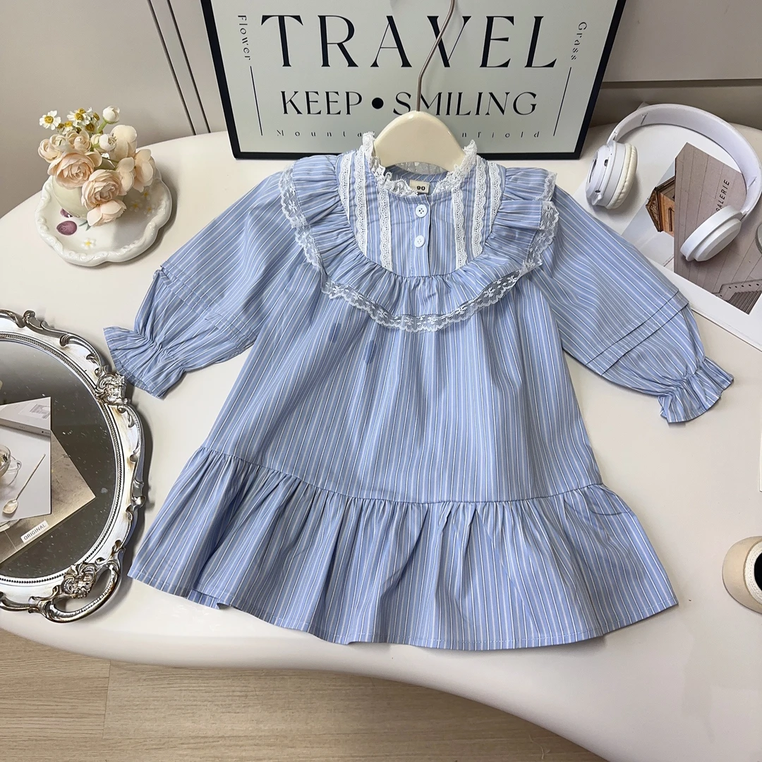 女童小清新连衣裙春秋季新款女宝休闲娃娃领衬衫连衣裙BCB018