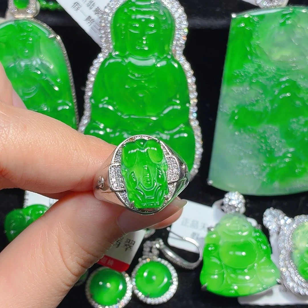 翡翠银S925镶嵌戒指天然A货翡翠