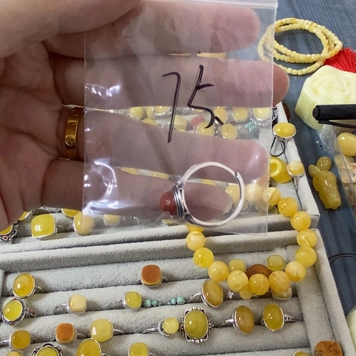 蜜蜡裸石银S925镶嵌戒指