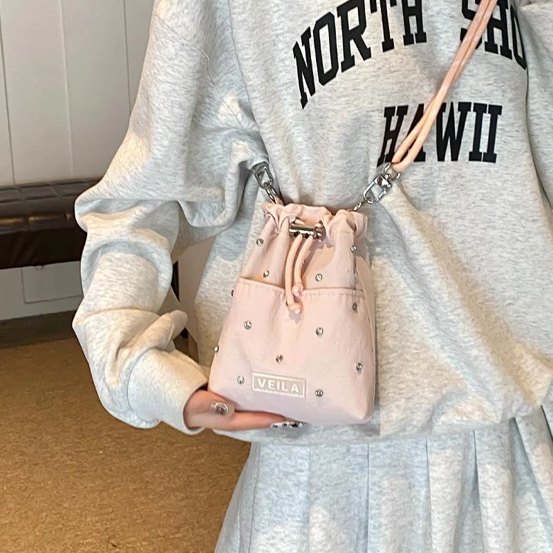 潮流束口水桶包女2024新款韩系ins简约休闲单肩包小众百搭感