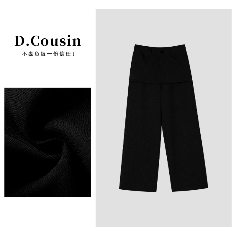 D.cousin  高腰显瘦宽松垂感直筒阔腿休闲裤女 3022