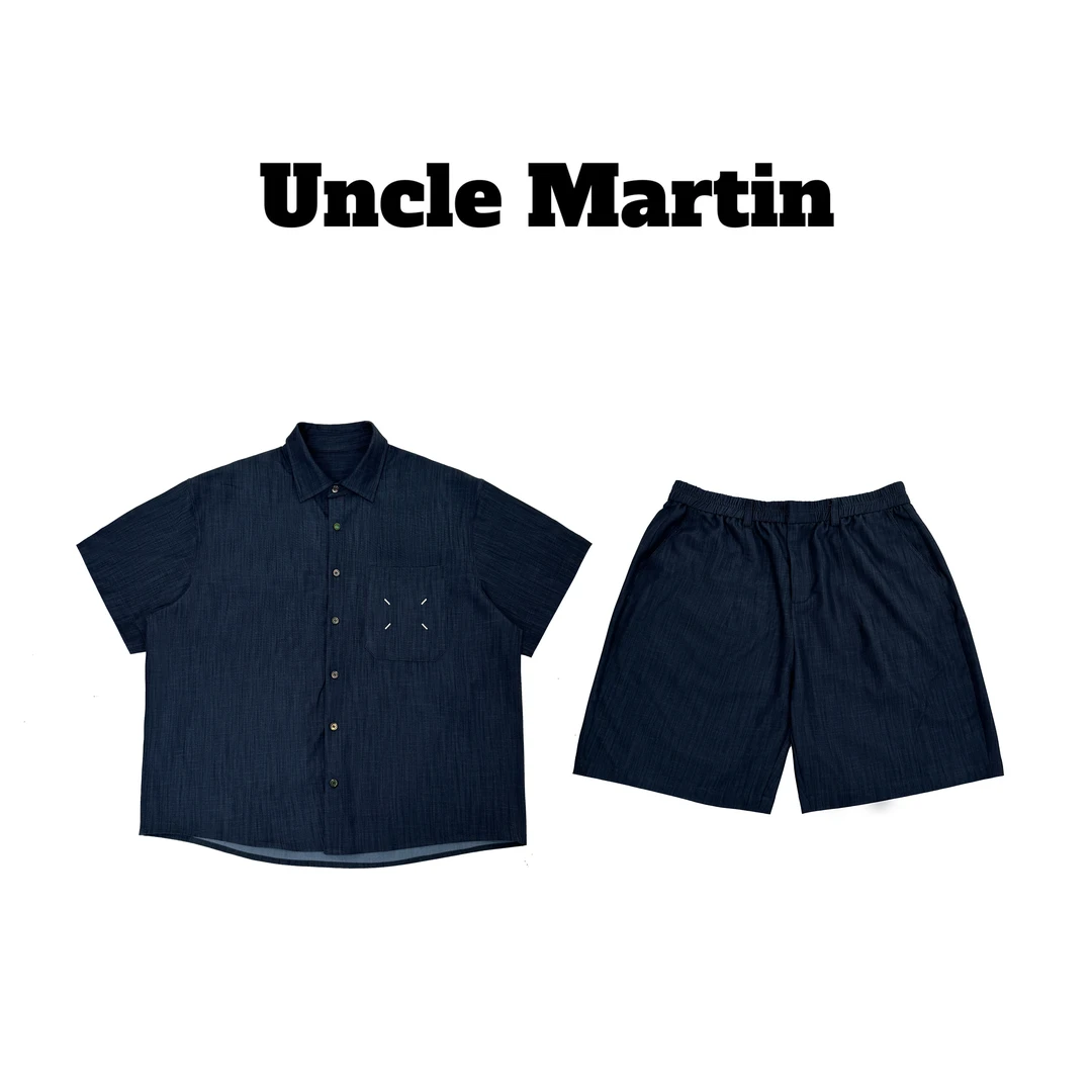 马丁叔叔 25S夏季短裤短袖衬衫夏季休闲运动套装休闲套装236
