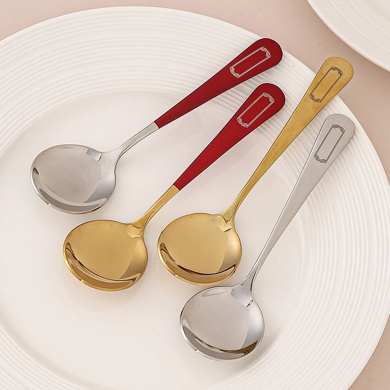 定制礼物刻字304食品级圆勺网红汤勺吃饭勺特厚汤匙家用喝汤餐勺
