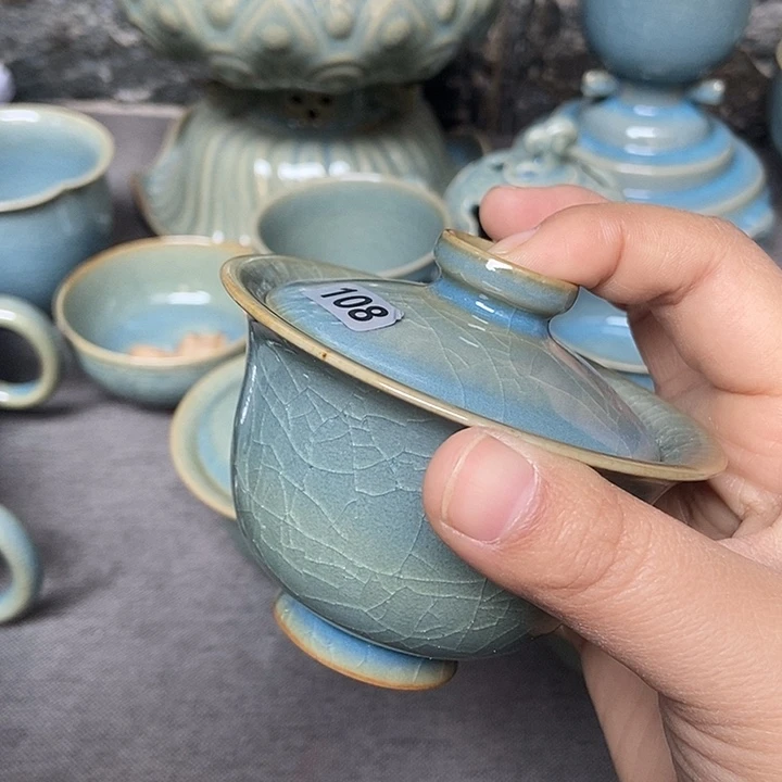 两才盖碗原矿天蓝釉