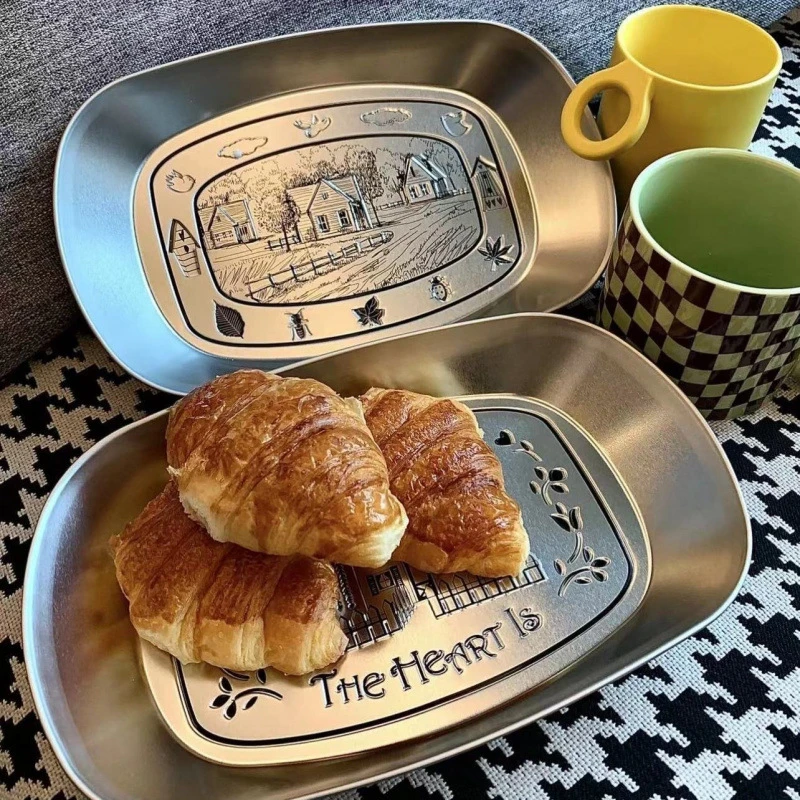 新疆包邮百货复古托盘美式马口铁家用不锈钢餐盘小吃水果盘收纳盘