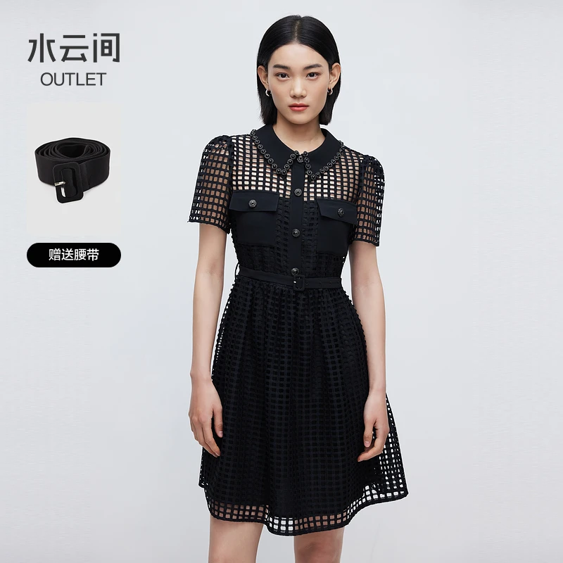 【连衣裙】水云间黑色收腰连衣裙女镂空12420039