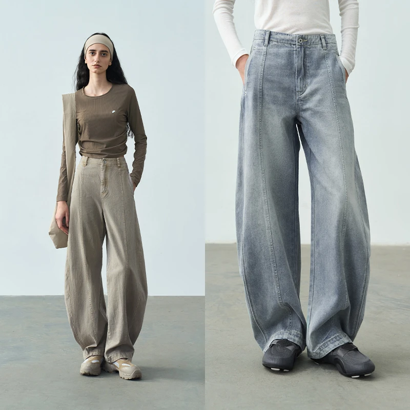 半圆女装[运动]2025春季新款弯刀直筒裤牛仔裤女双色休闲25613318