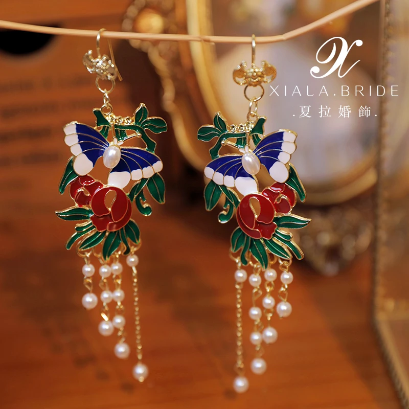 合金耳饰 中式复古民族风耳环灵气蝴蝶晨袍耳钩新娘秀禾古典耳饰