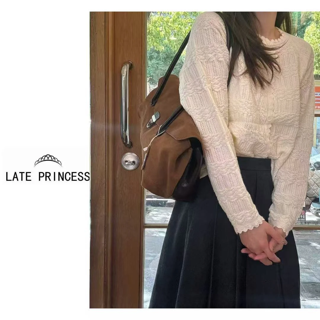 LATE PRINCESS【岁月里】秋装新款镂空精致针织长袖开衫
