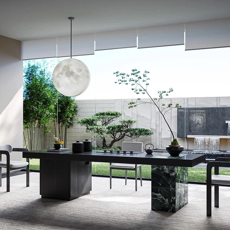 新中式意式极简岩板组合别墅现代简约设计师2025新款茶台桌椅套装