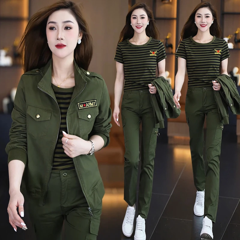 直筒工装裤三件套女夹克2025年新款外套显瘦减龄户外登山休闲套装