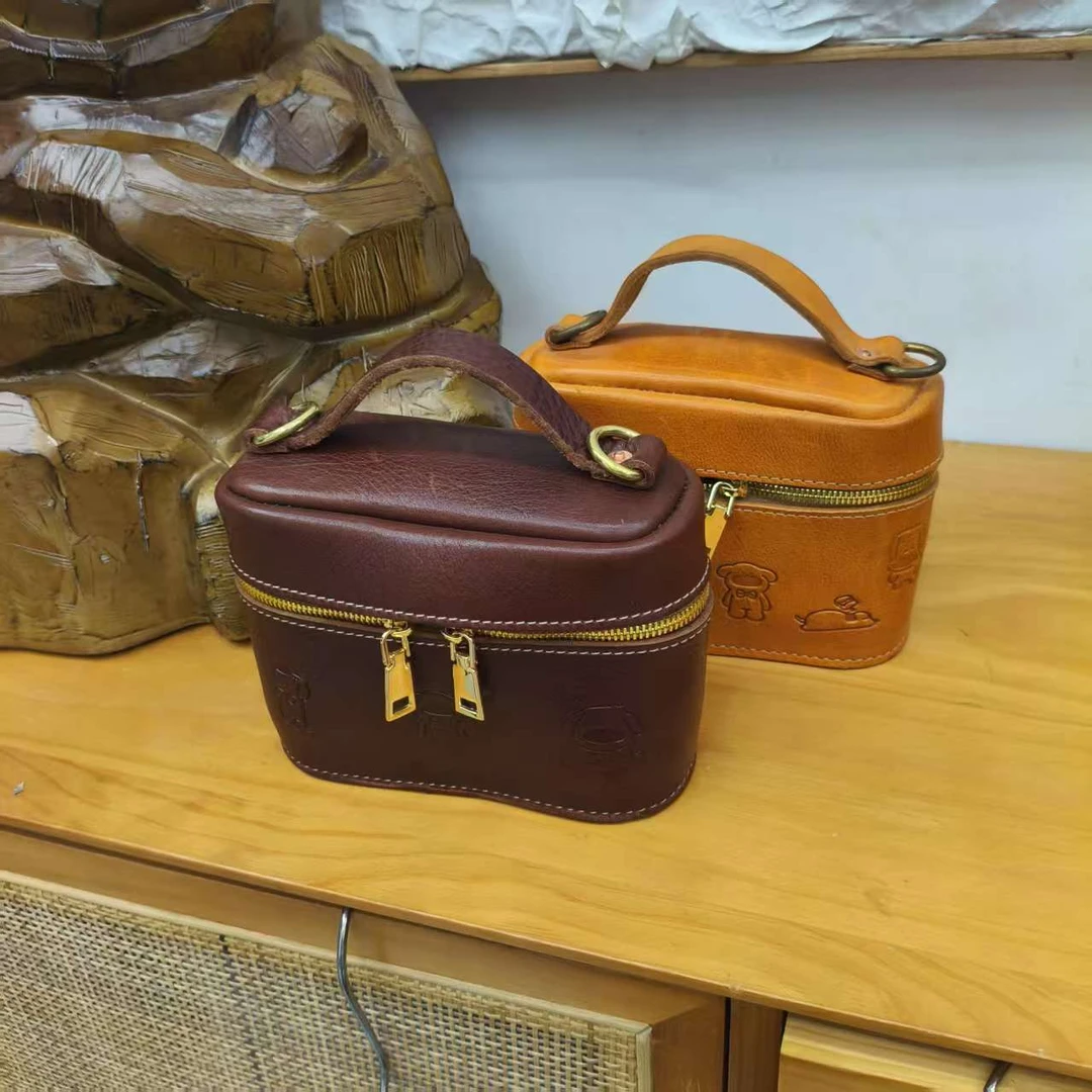 原生原物治愈系头层牛皮纯手工盒子包