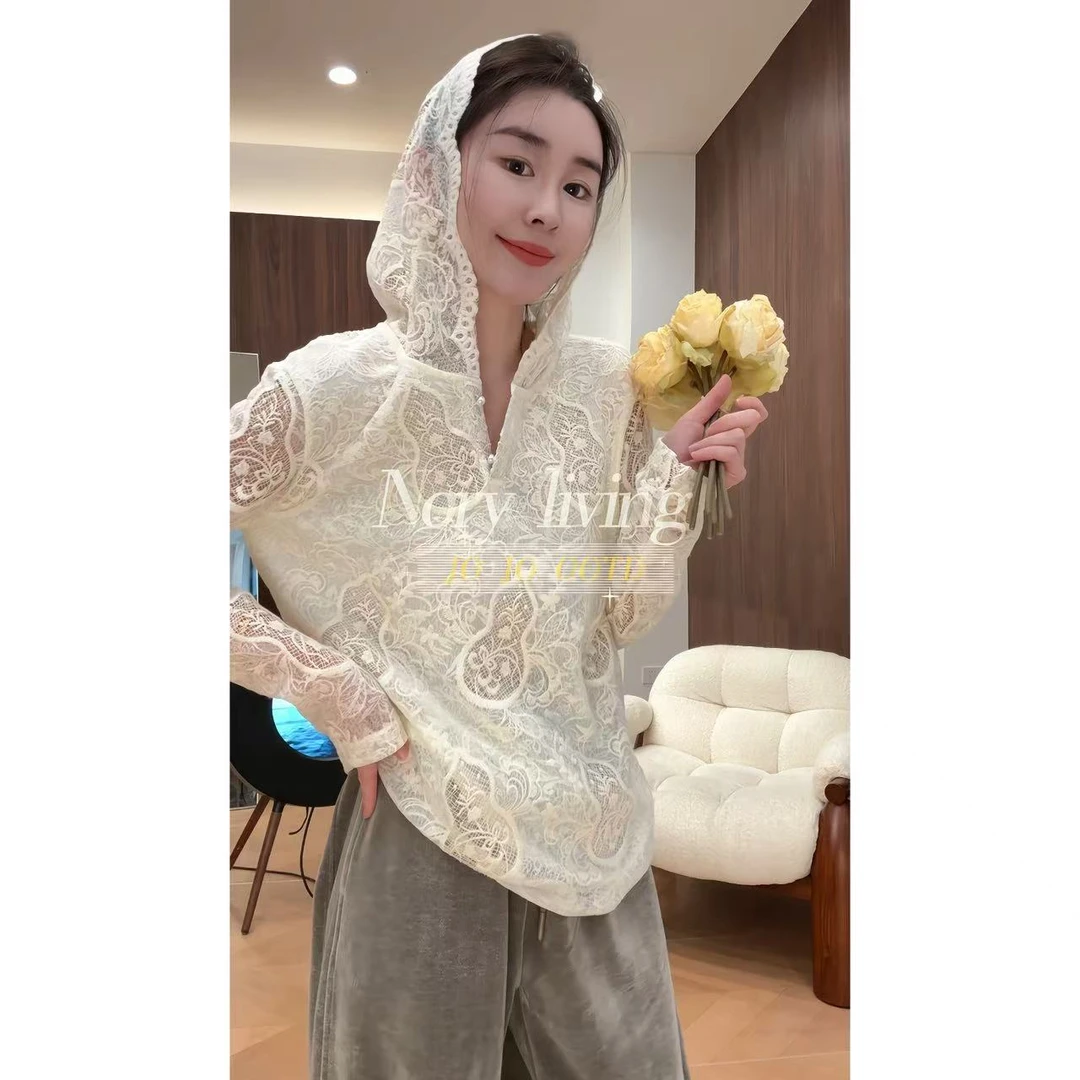 玖了个玖 2025冬款 极简百搭立体葫芦刺绣连帽蕾丝卫衣 2510C7260