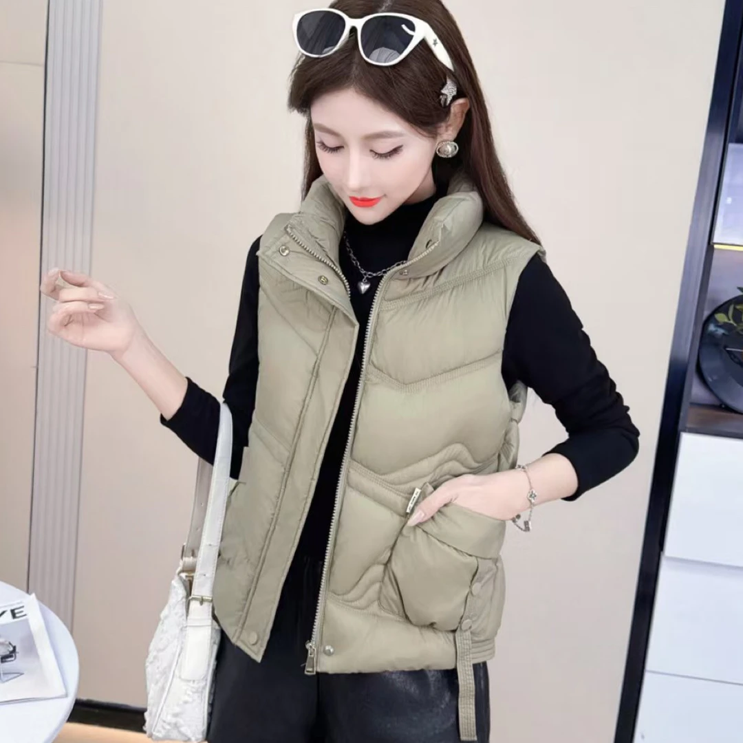 2502#-4(衣长约55)短款立领宽松型棉马甲秋冬女士外搭百搭马夹