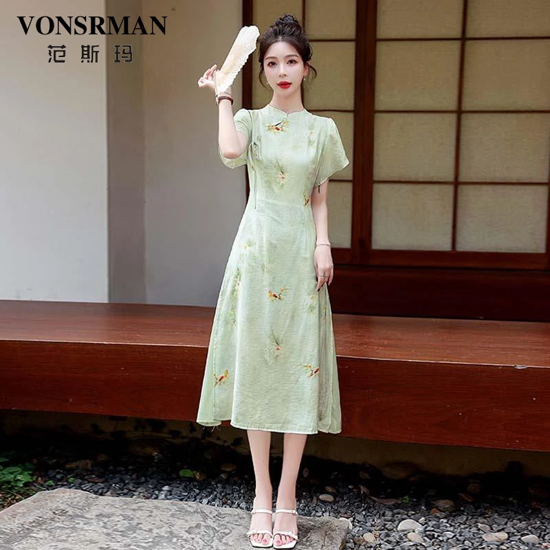 新中式国风改良旗袍连衣裙女2025夏季新款民族风气质典雅旗袍裙子