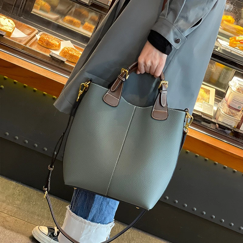 精选牛皮女包包女2025新款小众高级感大容量托特包手提斜挎包女通