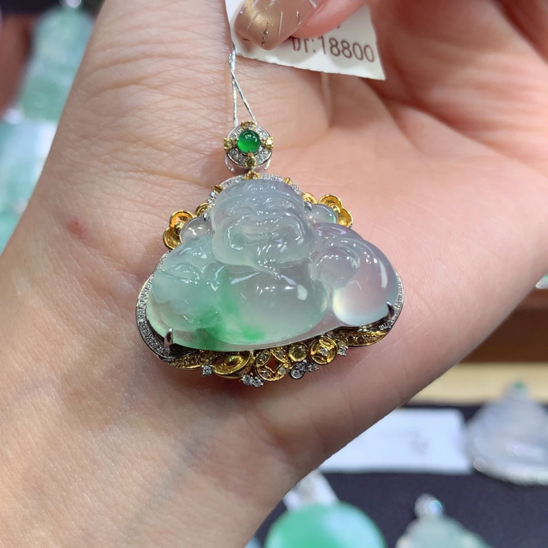 吊坠(不含链)18K金镶嵌翡翠