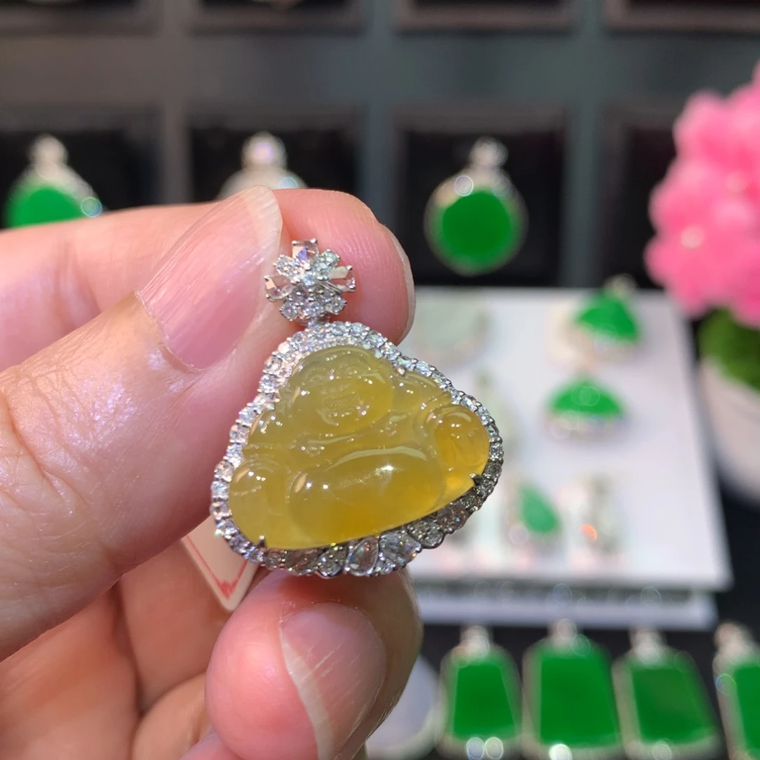 吊坠(不含链)18K金镶嵌翡翠