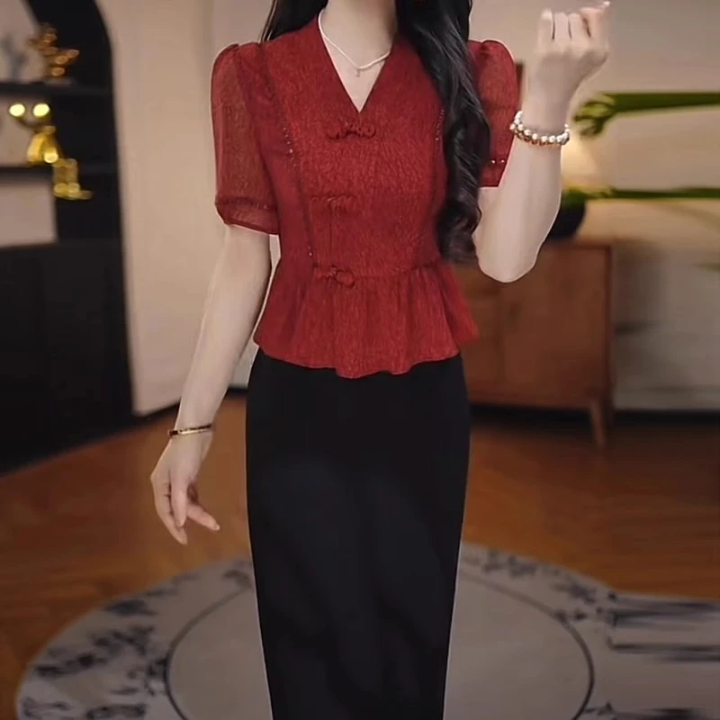 M0316 夏季25年新款高档洋气新中式收腰显瘦气质妈妈连衣裙女时尚