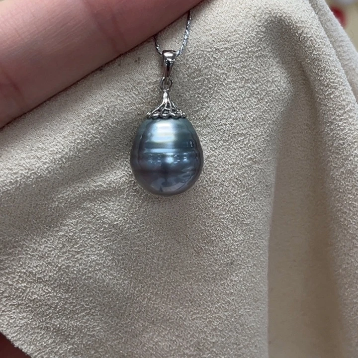 银S925镶嵌颈饰海水珍珠大溪地 11-12mm 68号