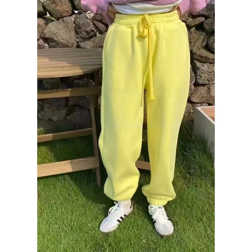 小花 秋冬胖mm加绒卫裤多巴胺色系糖果色裤子28098