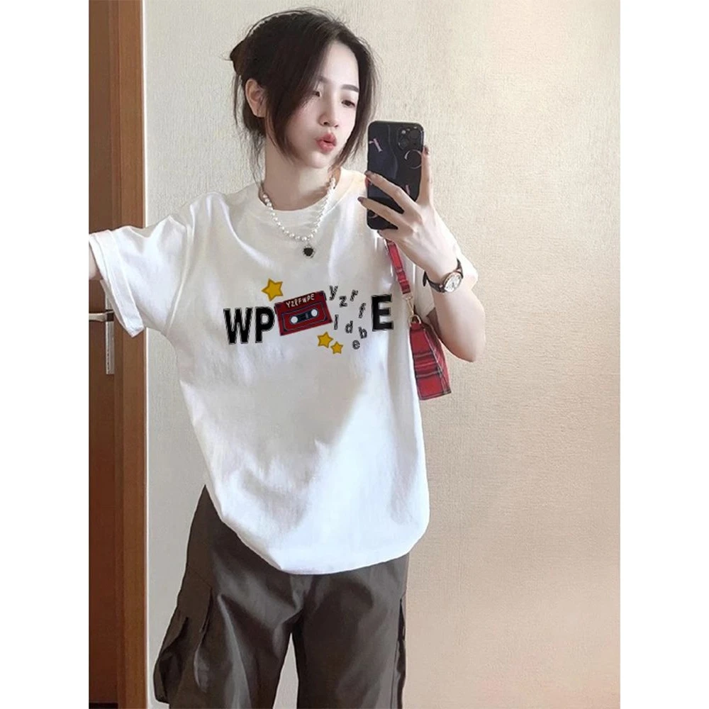 白色纯棉重磅短袖t恤女夏季宽松小个子美式高街设计感小众上衣服