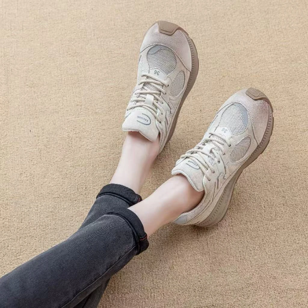 C7337 米色  擦色夏季时尚圆头2025新款休闲运动女士老爹鞋