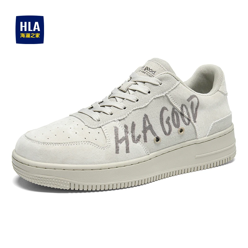 HLA/海澜之家2025春夏男鞋舒适皮面透气百搭休闲板鞋小白鞋男鞋子
