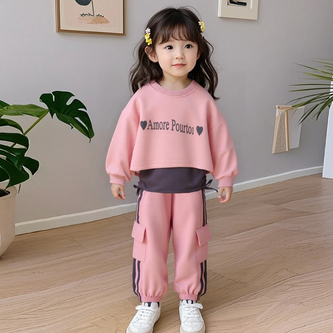 儿童套装秋装2025新款时髦洋气男女宝宝卫衣长裤子秋季分体两件套