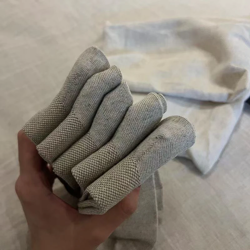 汉麻袜子80汉麻20弹力纤维中筒袜均码麻本色五双装