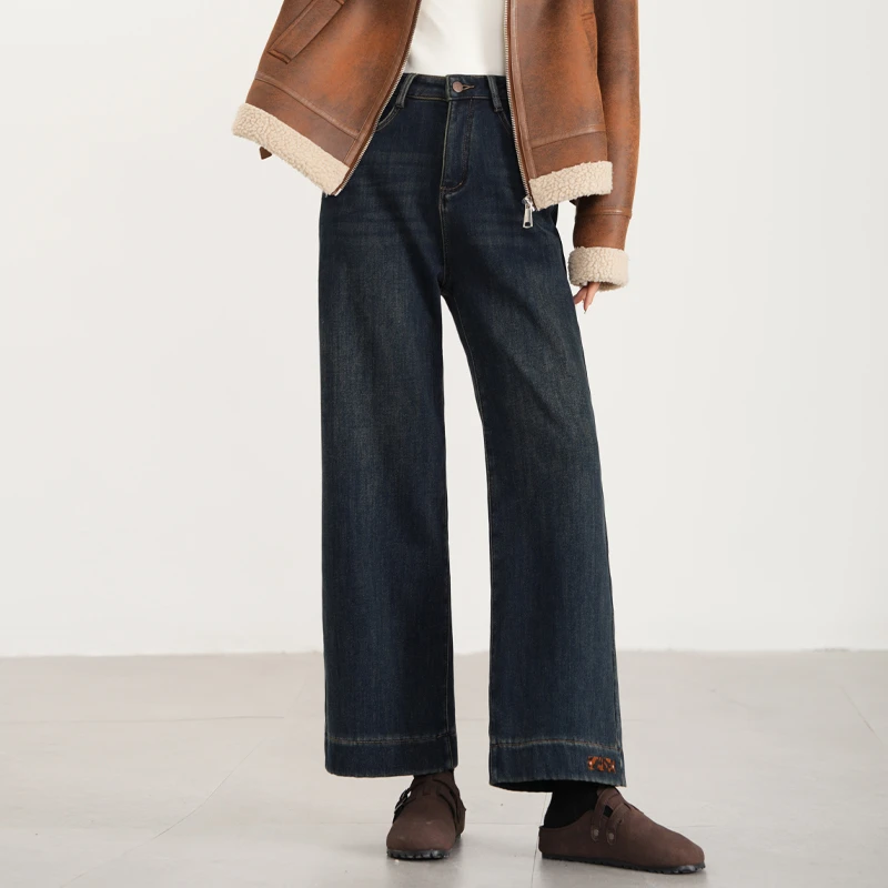 6069高级复古感加绒怀旧蓝牛仔直筒裤女高腰显高加厚保暖九分裤冬