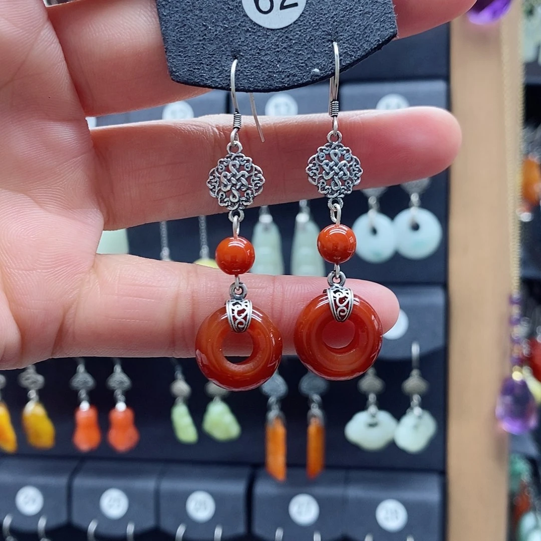 玛瑙/玉髓耳钉银S925镶嵌宋***姐