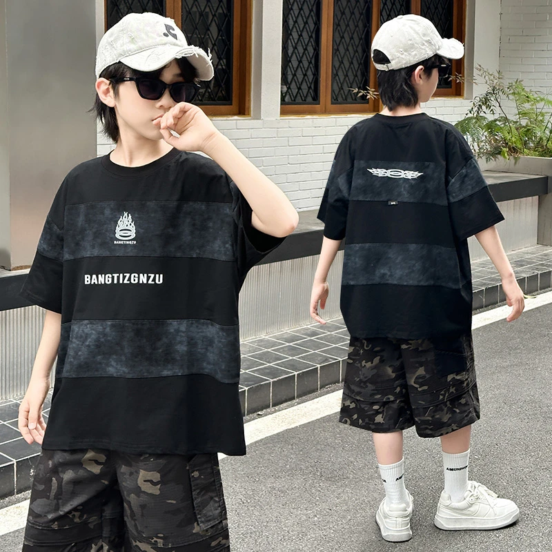 男童短袖T恤中大童男孩夏款半袖夏季洋气休闲薄款时尚儿童短袖T恤