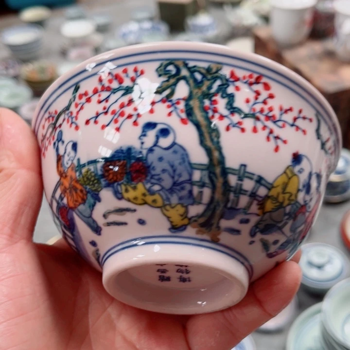 青花玲玲珑5寸饭碗童子