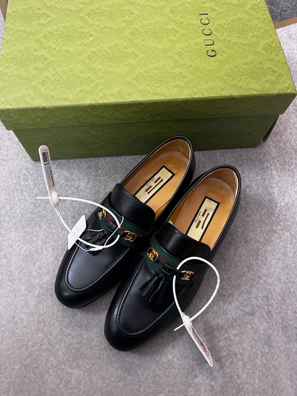 99新 GUCCI/古驰 男款黑色乐福鞋5码