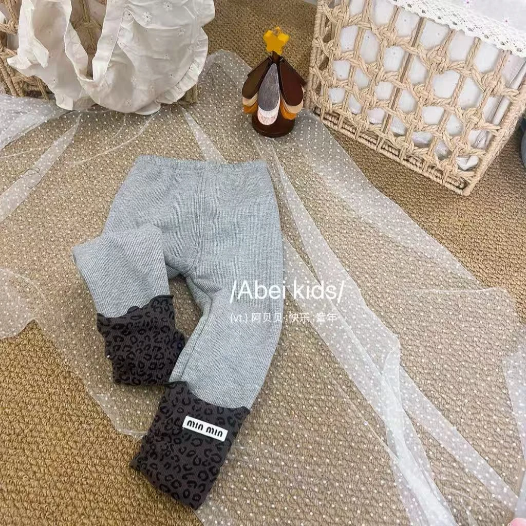 【K9】加绒豹纹边打底裤童装