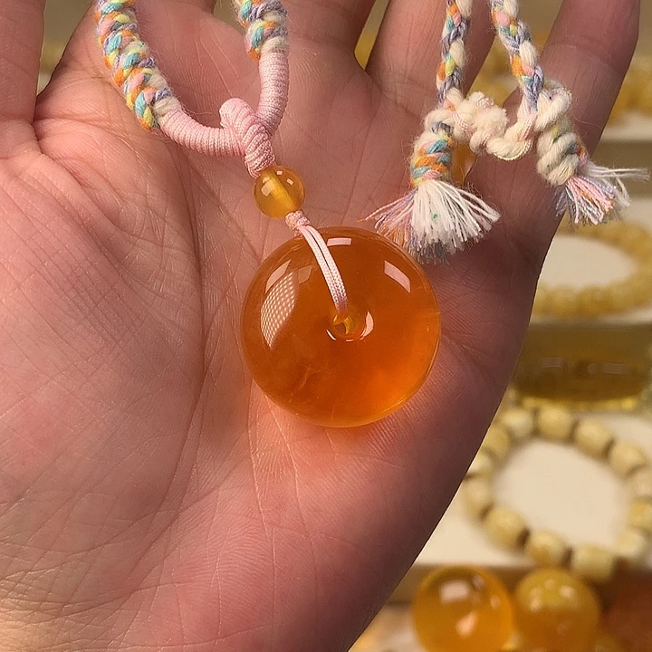 未镶嵌琥珀裸石鸡油红平安扣